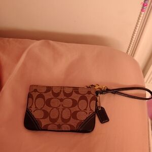 Coach Signature Tan and Black Wristlet